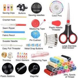 Sewing Kit,184 Pcs Premium Large Sewing Supplies with PU Case,38 XL Thread Spools,Scissors,Thimble,Threader,Needle,Suitable for Traveller,Adults,Kids,Beginner,Emergency,DIY and Home Button Repair Kit