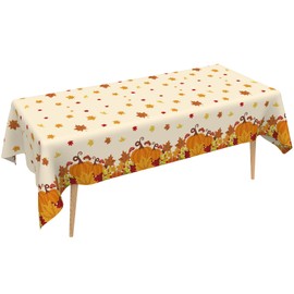 Thanksgiving Tablecloth Disposable Plastic Fall Tablecloth Fall Leaves Table Cloths 54"x108" Rectangle Pumpkin Table Cover for Dinner Home Kitchen Fall Thanksgiving Party Decorations Supplies
