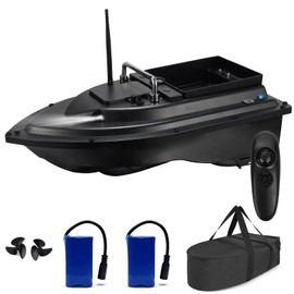 HEVMEVENI RC Fishing Bait Boat with 2 x 5200mAh Batteries & Carrying Bag, 1640FT Remote Range, 3.3LB Load Capacity, Speed Cruise, Night Lights – Remote Control Carp Bait Boat (Black)