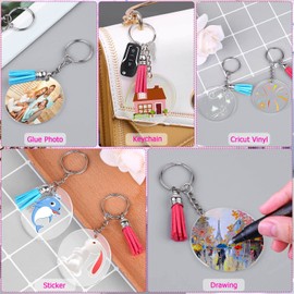 Acrylic Keychain Blanks, Shynek 100Pcs Key Chain Hardware Supplies for Craft Set with Acrylic Blanks, Key Rings, Tassels and Jump Rings for Vinyl Projects, DIY Keychain Supplies