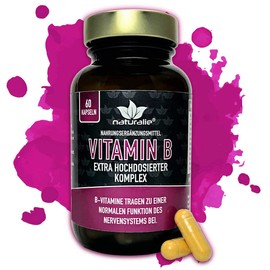 naturalie® Vitamin B Complex Capsules, High Dose with All Bioactive B Vitamins + Cofactors (Choline, Inositol), Tested for Harmful Substances, No Unnecessary Additives, 60 Capsules in Brown Glass