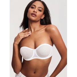 DOBREVA Women's Strapless Bra See Through Sheer Underwired Bras Unlined Plus Size White 34D