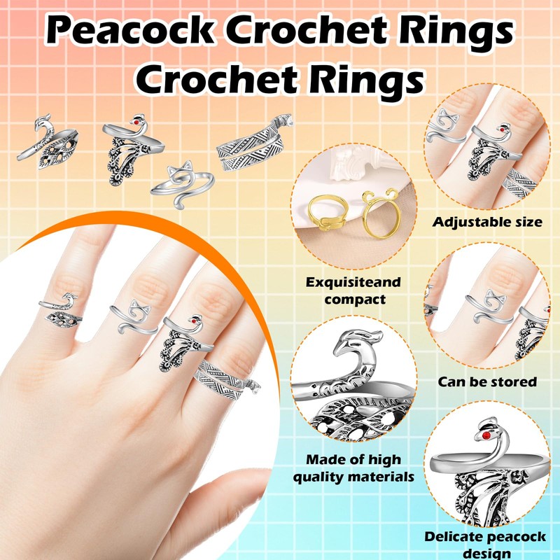 4 anillos de ganchillo para tejer para dedos de metal,