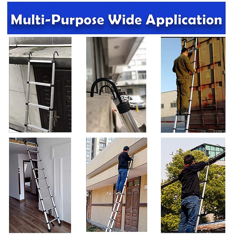 4.4M/14.5FT Telescoping Ladder with Detachable Hooks,Aluminum Extension Foldable Telescopic Ladder,Portable