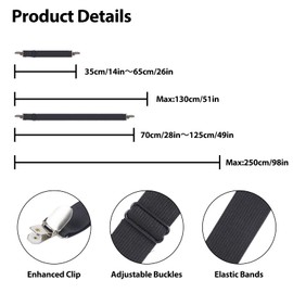 Filltown Tablecloth Clips Hidden Straps，Tablecloth Holding Straps，2 Sizes of Adjustable Elastic Table Cloth Clips, TableCloth Clips for Outside Table or Bench Covers Camping Party Accessory，Black-5PCS