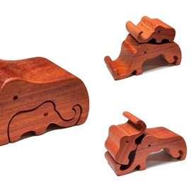 CarpenterC Elegant Natural Originally Handmade Creative Rosewood Cell Phone Stands Set, Elephants Father and Son, Portable Holder for Mobile Phones and Pads