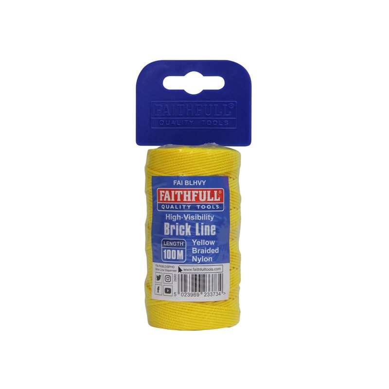 Faithfull FAIBLHVY Hi-Vis Yellow Braided Nylon Brick Line String 100M