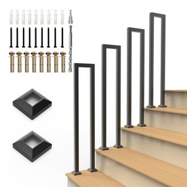 MissYolo U-Shaped Staircase Handrails for Outdoor & Indoor Steps, Industrial Hand Rail Floor Mounted, Non-Slip Wrought Iron Railing for Porch, Loft, Corridor, Garden (Height: 33.5in) (1 Piece/Set)