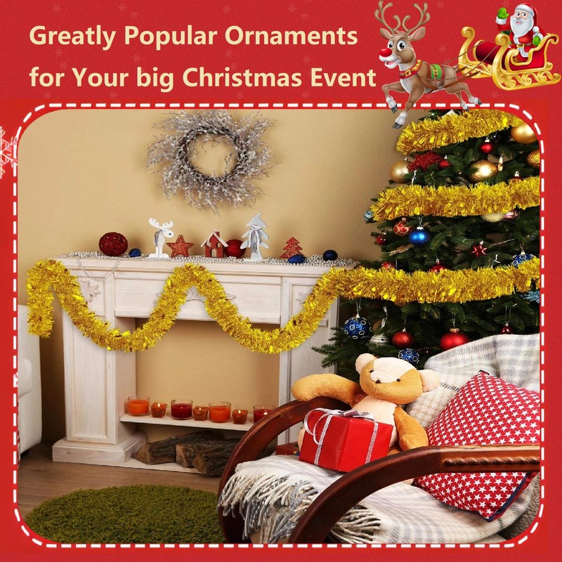 TAZZOR 12 m Tinsel Christmas Tree Gold Christmas Tree Garland