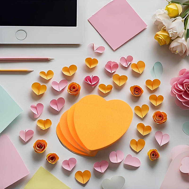 Evergreen Goods 4 Pack Neon Orange Heart Shaped Sticky Notes