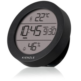 Kienzle Thermal Hygrometer Round with Temperature and Humidity Display, Time, Date, Flexible Mounting Options