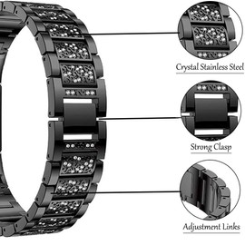 FitTurn Jewelry Bling Bands Compatible with FITVII Band for Women, Diamond Rhinestone Bracelet Metal Strap Replacement for FITVII H86 Fitness Tracker smartwatch (Black)