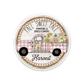 Fall Sweet Fall Pumpkin Wreath Sign 9 Inches Round Metal Sign Bar Signs Family Signs Pink And White Plaid Fall Truck Wreath Sign Fall Wreath Attachment Metal Signs Custom