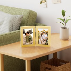 decorUhome Double 4x6 Picture Frame Vertical, Engineered Wood Bifold Photo Frame with Plexiglass for Tabletop Display, 4x6, Gold
