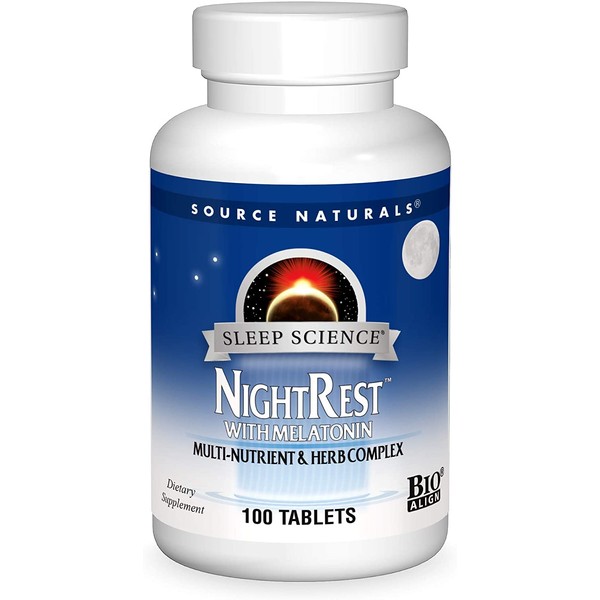 Source Naturals Sleep Science NightRest Multi-Nutrient & Herb Complex With Melatonin, GABA, Passion Flower, Chamomile, Lemon Balm & More - Herbal Formula - 100 Tablets