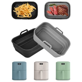Air Fryer Silicone Liners Collapsible 2-Pack for bella 6Qt(5lb) Slim Air Fryer, Reusable Airfryer Silicone Pot Baking Basket Insert Accessories, Non Stick, Easy Cleaning, Gray+Black