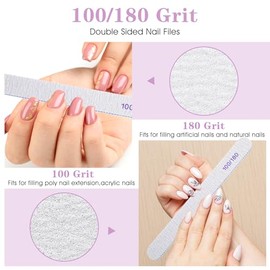 200 limas de uñas de grano 100/180 de doble cara, limas de uñas reutilizables para uñas acrílicas, herramientas profesionales de manicura para uñas ac