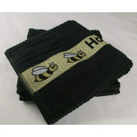 Sue Rossi Ltd 100% Cotton Tea Towels Embroidered Animal Cooks Cloth Luxury 3 Pack Kitchen Towel Set (Black Honey Bee)