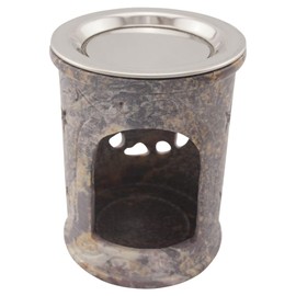 Soapstone Sun Incense Burner - Height 11 cm - with Stainless Steel Strainer & Metal Disc - Ideal for Incense & Herbs