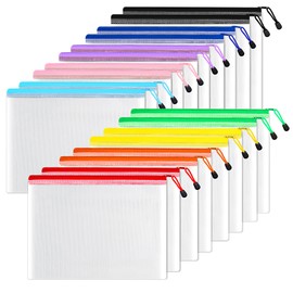 SUNEE Plastic Zipper Pouches 10x14 in (6 Colors, 18 Packs) Extra Large Zip File Bags for Office Supplies, Cosmetics, Travel Storage, Bills, Accessories, Puzzles & Games Organizing Storage