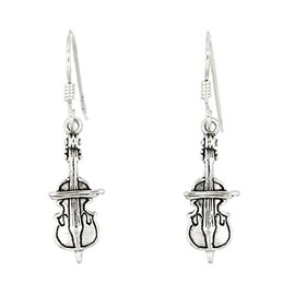 Sterling Silver Oxidized Cellist Cello Earrings