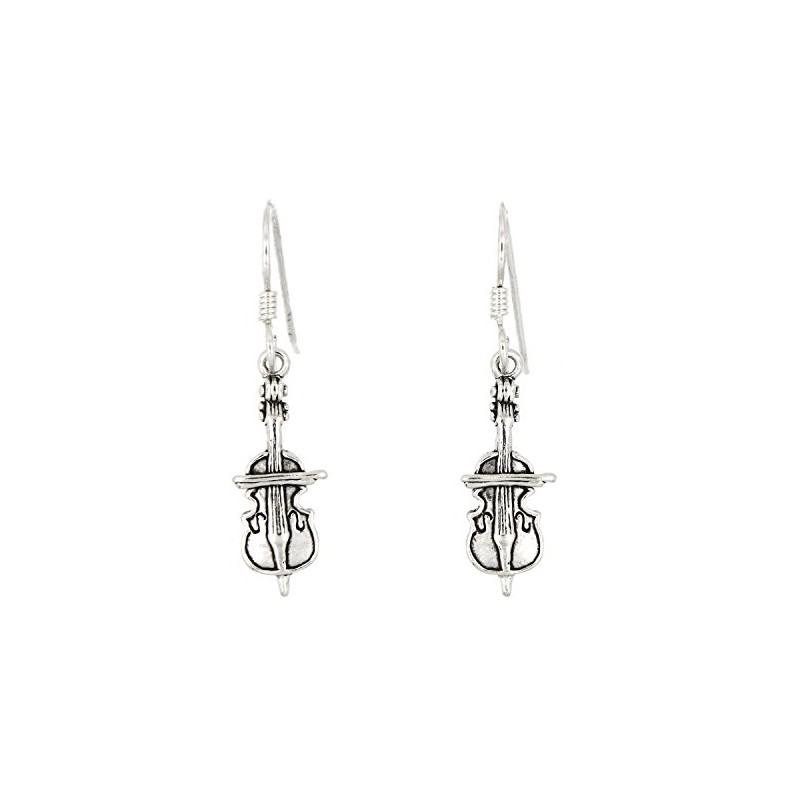 Sterling Silver Oxidized Cellist Cello Earrings