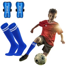 Soccer Shin Guards for Youth Kids Toddler, Shin Pads and Long Soccer Socks for 3-16 Years Old Boys Girls Toddler Children Teenagers, Soccer Equipment for Football Games (Blue, S)