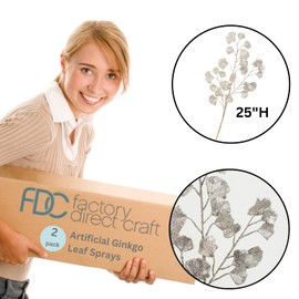 Factory Direct Craft Platinum Glittered Artificial Ginkgo Leaf Sprays Set of 2 for Holiday Arrangements, Fall Displays and Special Occasion Decorating - 25 Inches High