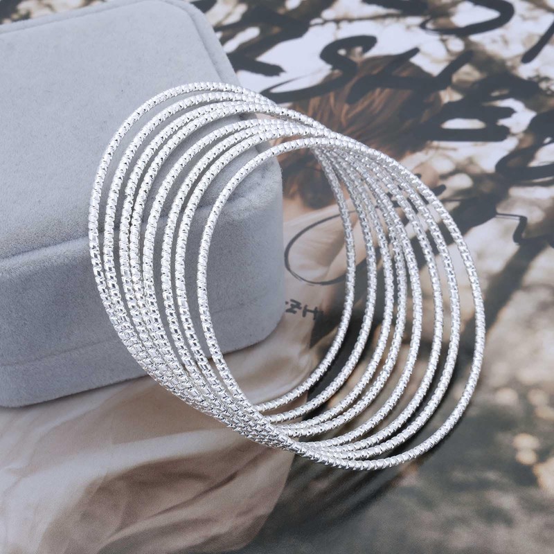 TseenYi Silver Bangle Bracelet Sets Indian Multi Bangle Bracelet Thin