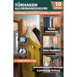 Menz Door Hooks for Hanging, Set of 10 - Clothes Hooks on Door, Sturdy Hooks for Hanging, Space-Saving Door Coat Rack for Hanging Whole Home, Universal Door Hook Rail, Silver