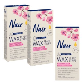 Nair Hair Removal Wax Ready Strips Legs and Body 40 Count Pack of 3 Orchid Scent