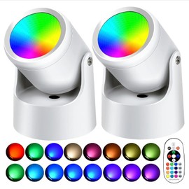 Petyoung 2 Pack LED Spot Lights, 6W RGBW Uplighting Indoor, 12 Colors 4 Modes, Spot Lights Indoor with Remote, Accent Flood Light for Art Picture Plant Uplighting Home Decor