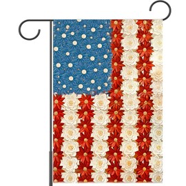 American Garden Flag,4th of July Decoration,Myosotis Poppy Memorial Day Garden Flags 12x18 Inch Double Sided Outside, Patriotic Flag Yard Outdoor Summer Spring Flags
