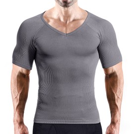 HÖTER Mens Slim and Tight Super Soft Compression & Slimming Shaper V-Neck Compression Shirt
