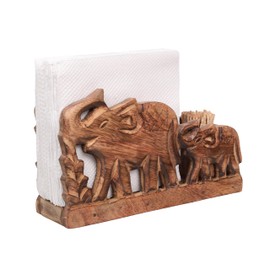Divit Shilp Tissue & Toothpick Holder, Wood Tissue Box Holder for - Office, Bedroom, Dinner, Bathroom, Modern Sturdy Safe Toothpick Holder, Cute Decorative Design. (Elephant)
