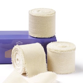 FAKILO Natural Rustic Cotton Ribbon with Frayed Edge,100% Cotton Ribbon Nude 1.5"x 18yds for Vintage Wedding Bouquets,Invitations,Baby Shower,Gift Wrapping,DIY Crafts,Home Decor
