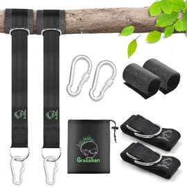 Grassman Swing Attachment, Hammock Swing Hanging, Portable Hanging Chair Attachment Set, Swing Attachment Tree with 2 Loading Carabiners and Tree Protection Padding, Black, 2 x 150 cm