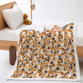 AILONEN Shiba Inu Dog Blanket for Kids & Adults, Cute Puppy Plush Blanket with Shiba Inu Animal Print, Double Sided Sherpa Throw (70 x 55 Inches)