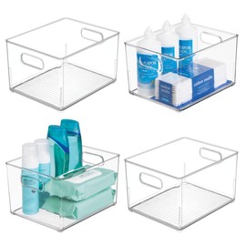 InterDesign iDesign Stackable Plastic Bathroom Storage Handles-Set of 4-Clear 10.53 x 8.26 x 6.24 Bin-Small M4