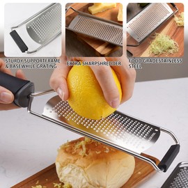 Kitchen Professional Parmesan Cheese Grater Stainless Steel Lemon Zester,Durable Flat Handheld Rust-Proof Metal Lemon,Dishwasher Safe,Easy to Grating Fine Parmesan Cheese,Lemon,Gingers,Garlic
