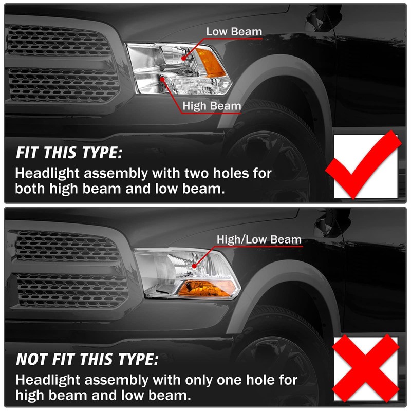 ADCARLIGHTS for 2009-2018 Dodge Ram Headlight Assembly compatible with 09-18