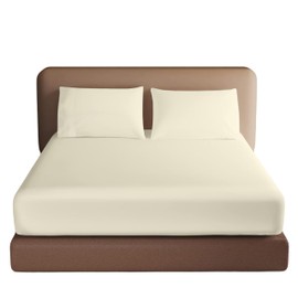 HOMELY IDEAS 200TC Egyptian Cotton Fitted Sheet 40CM/16 Inches Premiun Hotel Quality Extra Deep with Elasticated Corners, Rich Cotton & Breathable Luxury Soft Fitted Bed Sheets (CREAM, SINGLE)