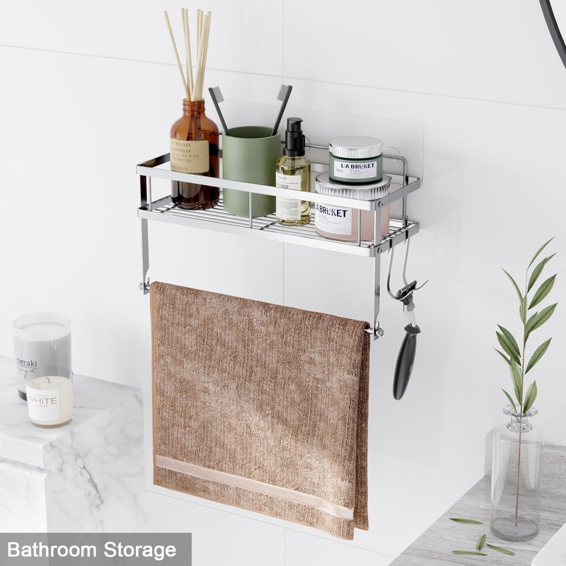 ESOW Paper Towel Holder with Shelf Storage, Adhesive Wall Mount