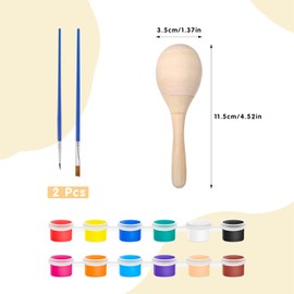Prmape Pack of 12 Mini Wooden Maracas with 2 Acrylic Colours + 2 Brushes, Maracas Wooden Children, Rattle Wooden Musical Instrument, Rattles for Children, Parties and Schools