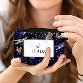 IRADA ID Case Wallet Keychain with Clear ID Window Zipper Cute Coin Purse for Women Water Resistant Small Coin Pouch-Dragonfly Keychain Wallet