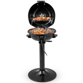 CHEFJOY 1600W Electric Grill Outdoor, 15-Serving Freestanding Camping Grill with Warming Rack, Removable Oil Drip Tray, Adjustable Temperature Control, Portable BBQ Grill for Patio, Backyard (Black)