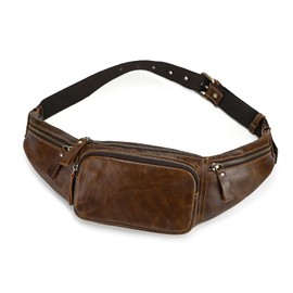 LUUFAN Leather Waist Bag for Men and Women, Outdoor Messenger Shoulder Satchel Crossbody Belt Bag with Multiple Pockets for Sport Climbing Hiking Running Travel and Daily Use (Coffee)