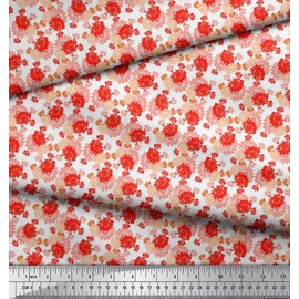 Soimoi Orange Cotton Jersey Fabric Floral Block Print Fabric by Yard 58 Inch Wide