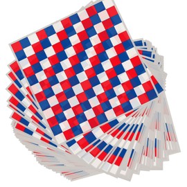 Honeydak 150 Pcs 12x12 Inch Patriotic Deli Paper Wrap Checkered Sandwich Wax Sheet Food Red Blue White Grease Resistant Wrapping Paper 4th of July Sandwich Wraps Paper Food Basket Liner for BBQ Picnic