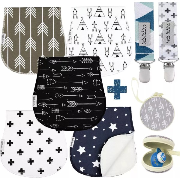 Dodo Babies 5-Pack Baby Burp Cloth with 2 Pacifier Clips